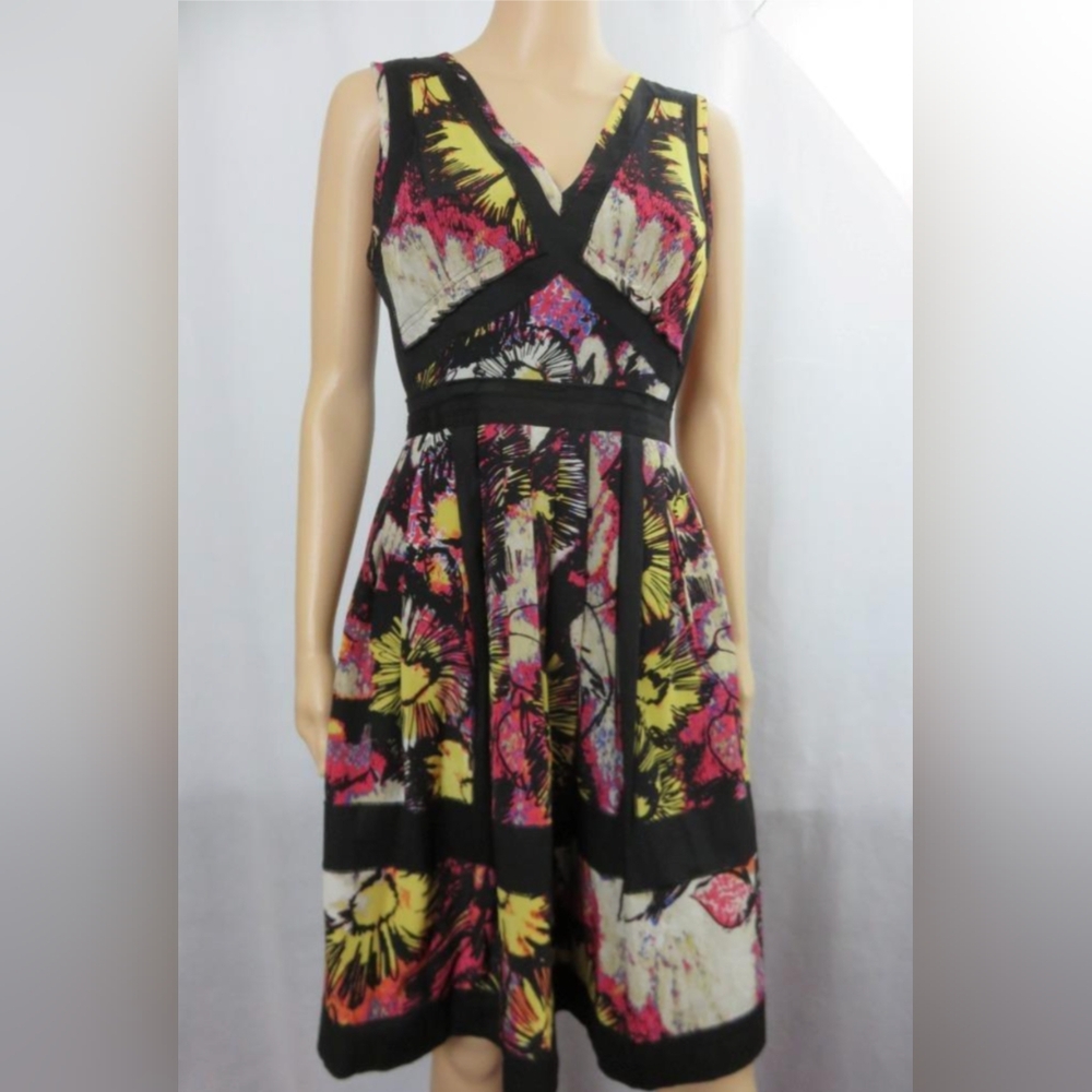 Plenty by Tracy Reese Dress A-line Black Hot Pink Pop Floral Size 6